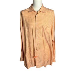 John W Nordstrom Button Up Shirt 2XL Orange Checkered Long Sleeves Pocket